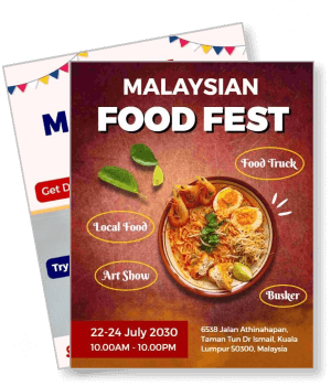 malaysian food fest poster 2023 local food art show food truck busker template