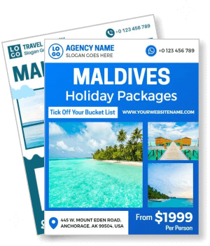 maldives holiday packages promotional flyer beach resort travel agency deal template