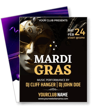 mardi gras event flyer dj cliff hanger dj john doe feb 24 club performance template