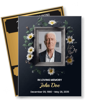 memorial card design with flowers and photo frame in loving memory template