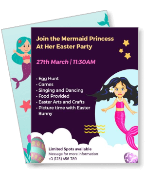 mermaid princess easter party invitation card design template