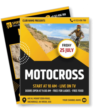 motocross event poster yellow black design template