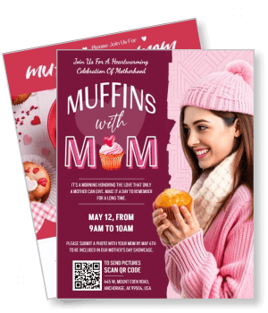 muffins with mom event flyer celebration motherhood poster template