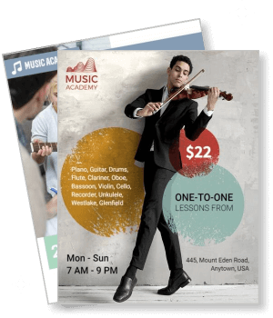 music academy violin lessons poster advertising classes template