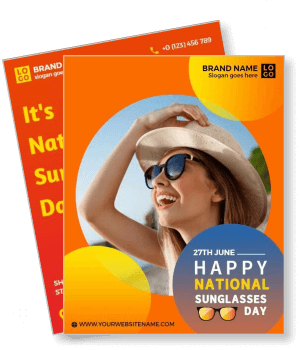 national sunglasses day poster design with woman wearing sunglasses hat smiling template