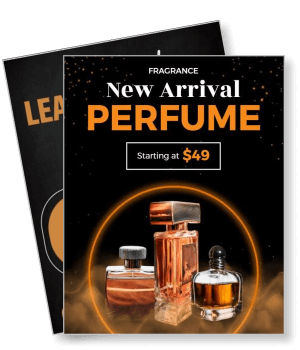 new arrival perfume promotion advertisement with variety of bottles and price template