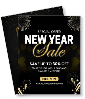 new year sale special offer save 30 percent off glitter fireworks design template