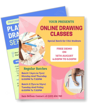 online drawing classes poster with batch information and contact template