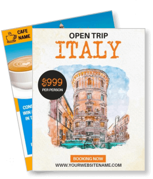 open trip italy travel promotion poster with price offer template