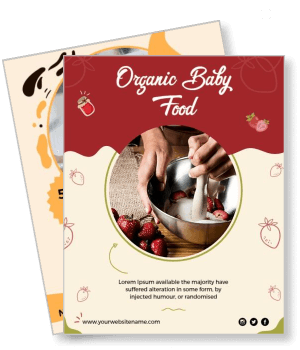 organic baby food advertisement hand mixing strawberries design template