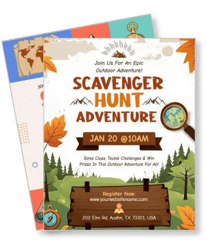 outdoor scavenger hunt adventure flyer with details and graphics template