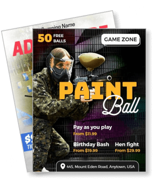 paintball game zone flyer 50 free balls birthday bash event promotion template