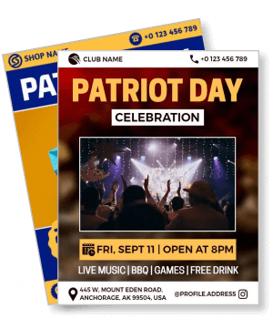 patriot day celebration poster with details of event music bbq games free drinks template