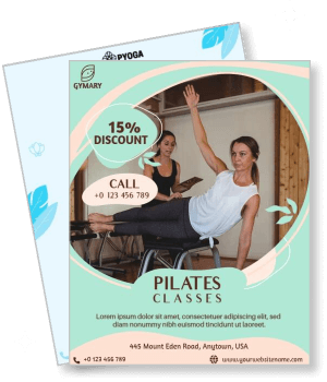 pilates classes flyer 15 percent discount call now fitness studio template