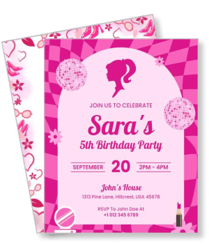 pink girls birthday party invitation design with text and graphics template