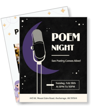 poem night event flyer with microphone and date details template