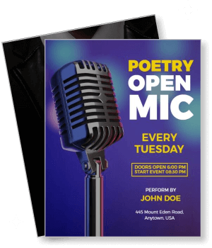 poetry open mic event poster with vintage microphone design template