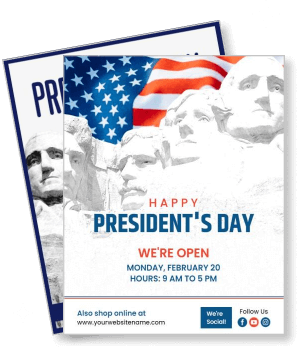 presidents day promotion flyer mount rushmore american flag store hours template