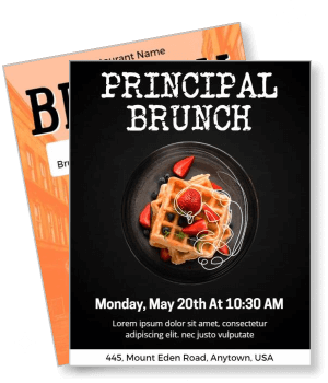 principal brunch event invitation with waffles may 20th 1030am mount eden road anytown template