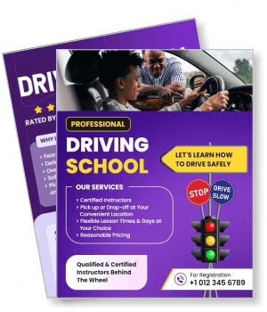 professional driving school promotional flyer with services and contact information template