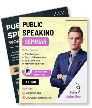 public speaking seminar poster john doe event details trainer profile template