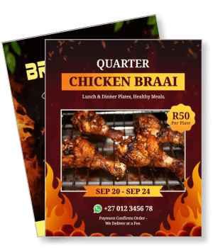 quarter chicken braai promotion flyer with pricing and contact info template