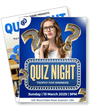 quiz night poster with question marks and event details template