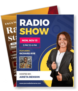 radio show flyer with host arieta benson featuring richard roe november 13 template