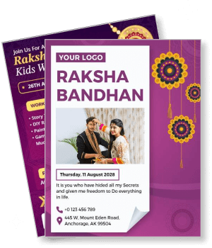 raksha bandhan festival greeting card with traditional designs and date template