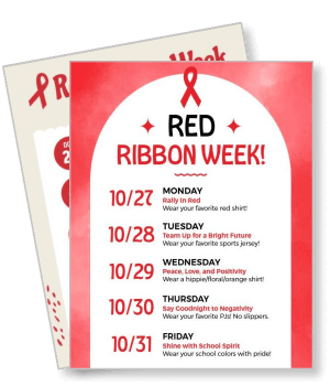 red ribbon week schedule flyer wear red shirt sports jersey school spirit template