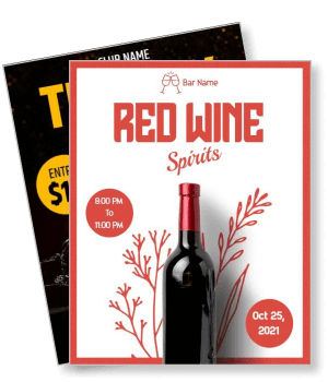 red wine spirits event poster with bottle and decorations template