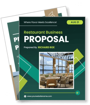 restaurant business proposal template cover design with dining interior