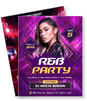 rnb party concert flyer dj arieta benson poster purple theme template