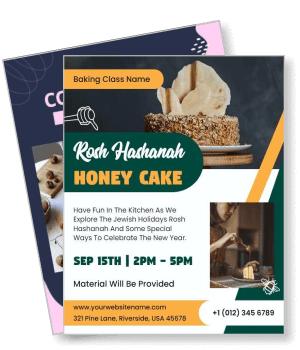 rosh hashanah honey cake baking class flyer design template