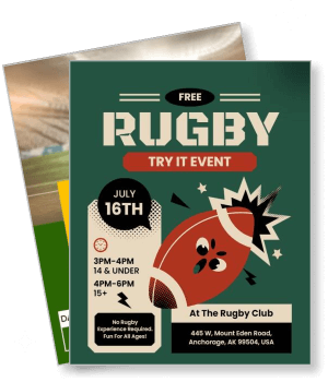 rugby try it event poster anchorage graphic design template