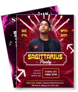 sagittarius theme party poster with dj event details and ticket information template