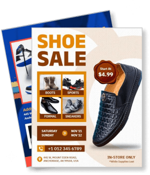 shoe sale flyer with formal and sports footwear discounts template