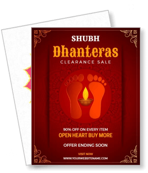 shubh dhanteras clearance sale offer poster with feet and diya design template