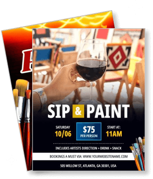 sip and paint event poster with wine and brushes invite atlanta template