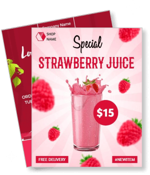 special strawberry juice advertisement promotion free delivery new item banner template