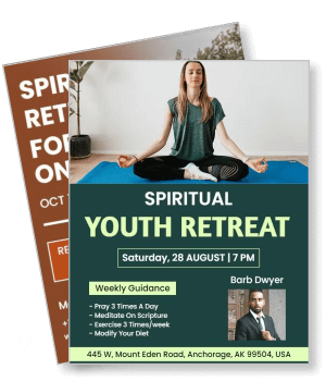 spiritual youth retreat event poster with meditation guidance template