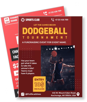 sports club dodgeball tournament fundraising event poster entry details template