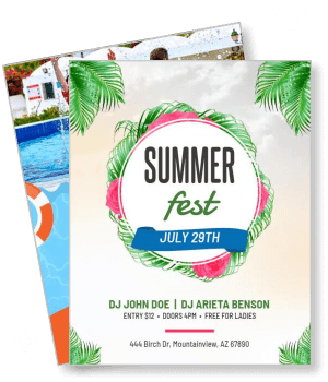 summer fest event flyer with dj performance july 29th palm leaves design arizona location template