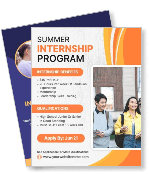 summer internship program flyer benefits qualifications student opportunities template