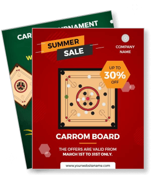 summer sale carrom board promotional flyer discount offer template