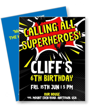 superhero themed child birthday invitation design template