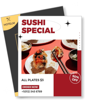 sushi special advertisement with discount offer and contact details template