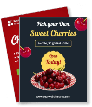 sweet cherries pick your own event poster with dates and website template