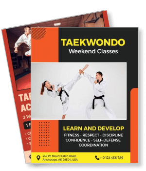 taekwondo weekend classes poster learn self defense fitness confidence discipline template