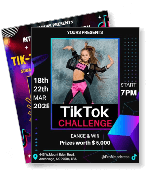 tiktok dance challenge poster event announcement competition 2028 template